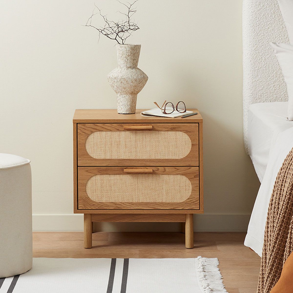 Solenne Cane Weave Bedside Table